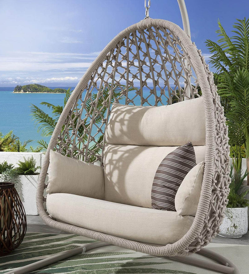 Vea Single Seater Hanging Swing With Stand For Balcony , Garden (Natural) Braided & Rope