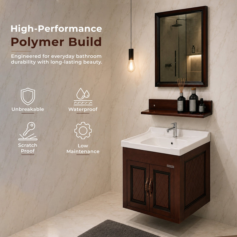 Plantex Unbrekable Bathroom Vanity Cabinet & Washbasin Set/Washbasin with Cabinet/Vanity Basin for Bathroom with Mirror (Brown)-6