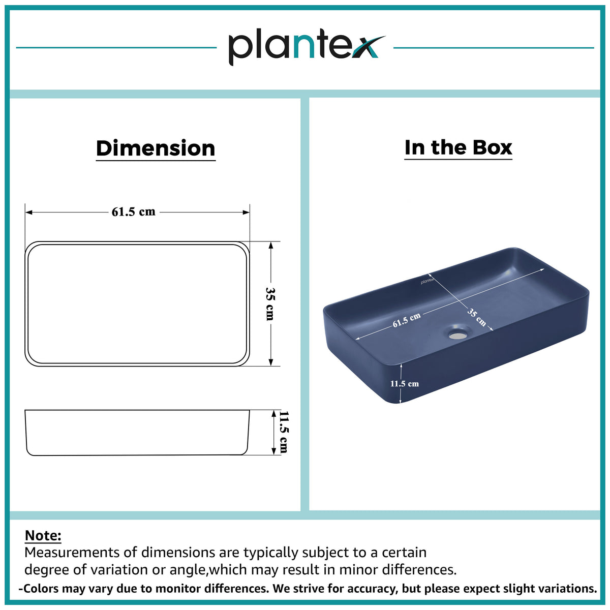 Plantex Basin for Bathroom/Ceramic Table Top Wash Basin/Over Counter Washbasin for Restaurant/Hotel (Matt Blue - 24 x 14 x 4.5 Inch)-2