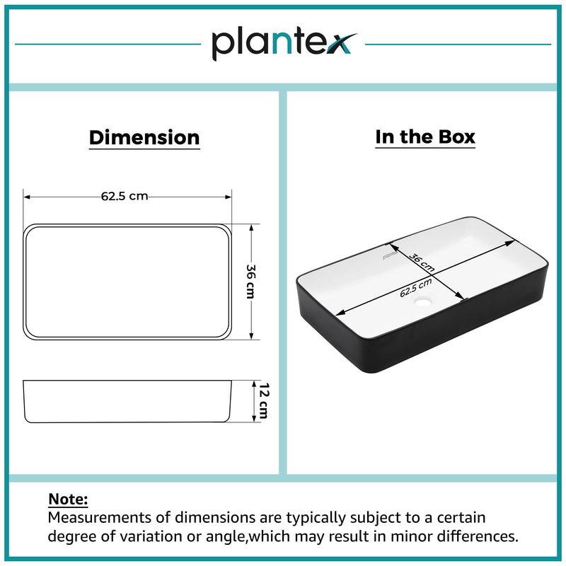Plantex Ceramic Wash Basin for Bathroom/Tabletop Washbasin/Counter Top Black Washbasin/Vessel Sink (White & Black-25x14x5 Inch)-2