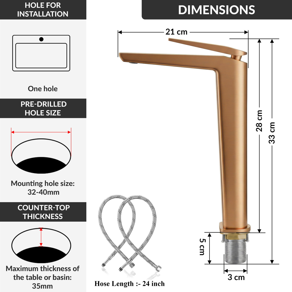 Plantex Brass Wash Basin Mixer Tap/Hot & Cold Basin Mixer Faucet/Deck Mount Pillar Spout for Bathroom Sink - Pack of 1 (APS-4604, Brushed Rose Gold)-2