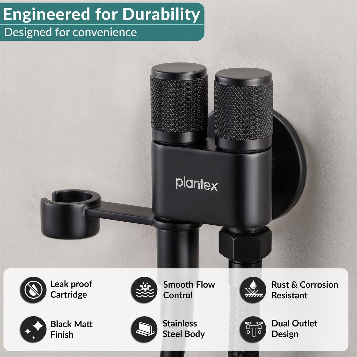 Plantex 2 Way Angle Cock/Stainless Steel Double Outlet Water Valve/Bathroom & Kitchen Tap Connector/Water Faucet - Pack of 1 (Black, APS-N-8)-4