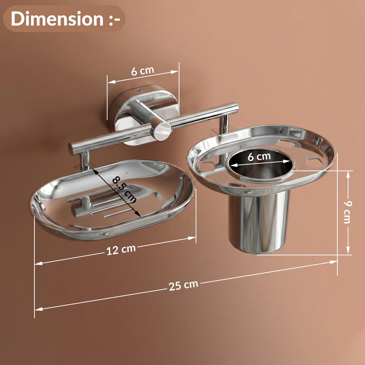 Plantex J4 Stainless Steel Soap Dish with Tumbler Holder/Soap and Brush Holder for Bathrooom/2 in 1 Soap Holder with Toothbrush Holder/Bathroom Accessories (Chrome Finish) Onix-2