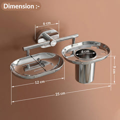 Plantex J4 Stainless Steel Soap Dish with Tumbler Holder/Soap and Brush Holder for Bathrooom/2 in 1 Soap Holder with Toothbrush Holder/Bathroom Accessories (Chrome Finish) Onix-2