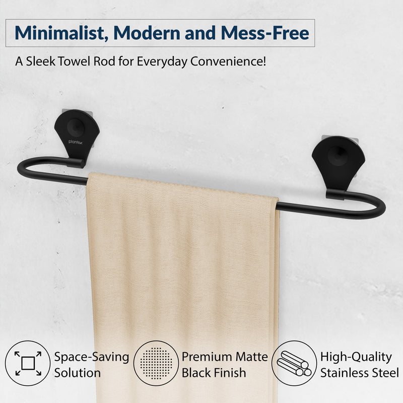 Plantex 24 Inch Self-Adhesive Stainless Steel Towel Hanger/Bathroom Towel Holder for Wall Without Drill/Towel Hanger Stand/Bathroom Accessories - (Royal, Black)-4