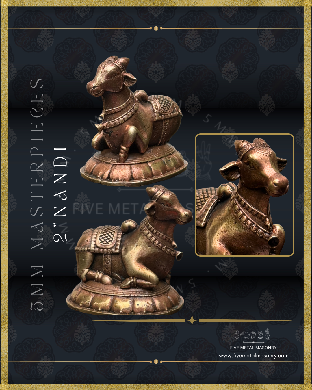 Nandi Panchaloha Bronze Icon - 2"-  Masterpieces Collection