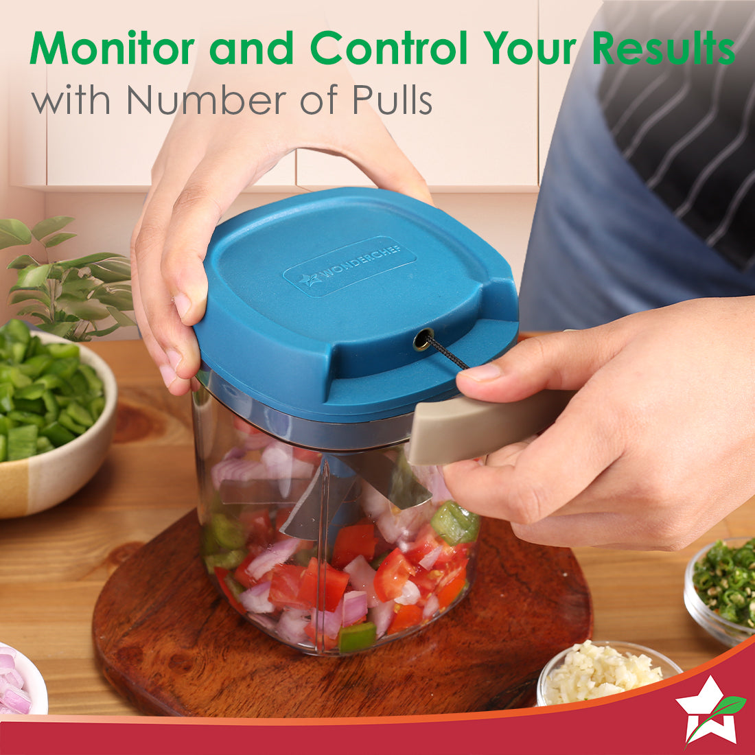 Wonderchef Pulse Vegetable String Chopper | Vegetable Cutter | 900ml | 6 Sharp Stainless-steel Blades for Precise Cuttin