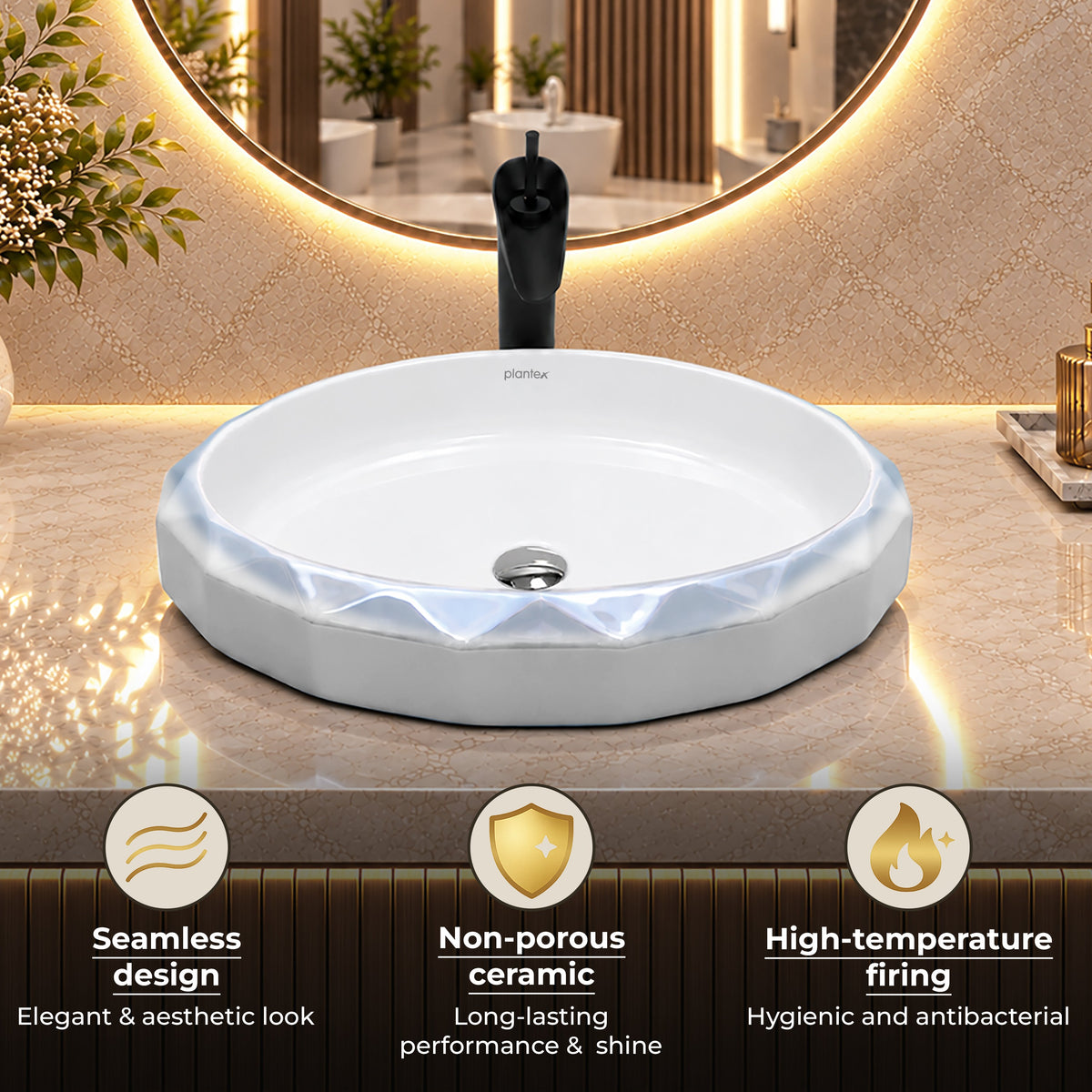Plantex Table Top Wash Basin For Bathroom/Designer Ceramic Basin/Countertop Vessel Sink Basin - Indo-European Collection (24x 16 x 5 Inch)-4