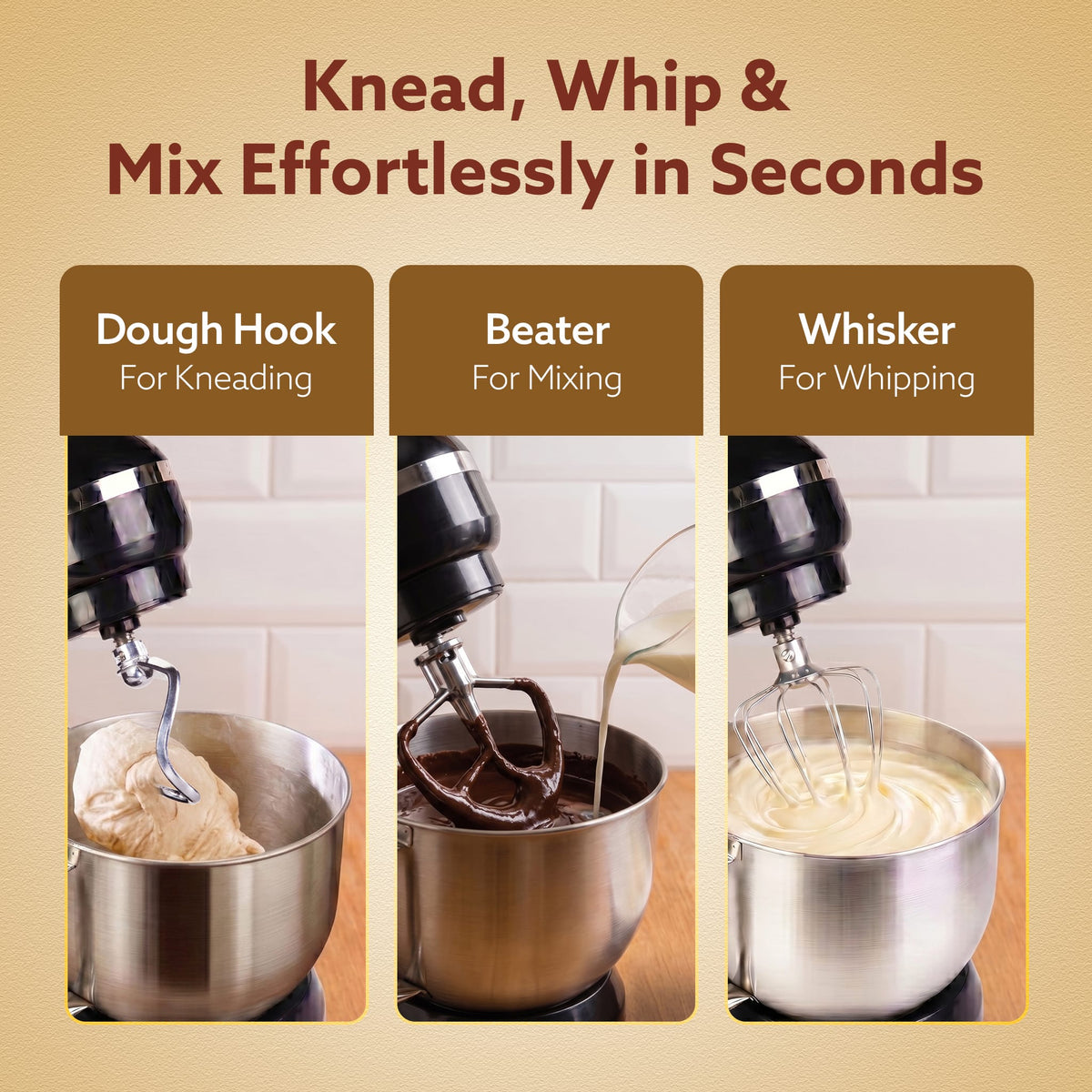 AGARO Royal Stand Mixer, Dough Maker Machine, 1000W Atta Maker, 100% Copper Motor, 5L SS Bowl, 8 Speed + Pulse Function,