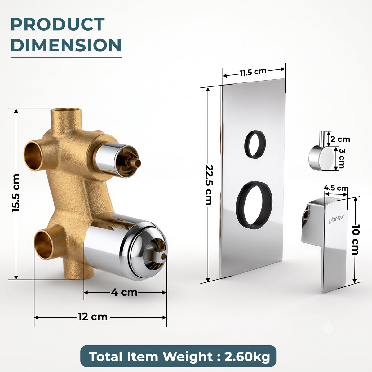 Plantex 4 Way Thermostatic Shower Jet Diverter with Single Lever High Flow Mixer/Pure Brass Concealed Body & Exposed Parts Kit/Outlet Bathroom Valve - Chrome (Kubix Premium-2586)-2
