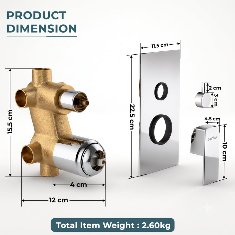 Plantex 4 Way Thermostatic Shower Jet Diverter with Single Lever High Flow Mixer/Pure Brass Concealed Body & Exposed Parts Kit/Outlet Bathroom Valve - Chrome (Kubix Premium-2586)-2