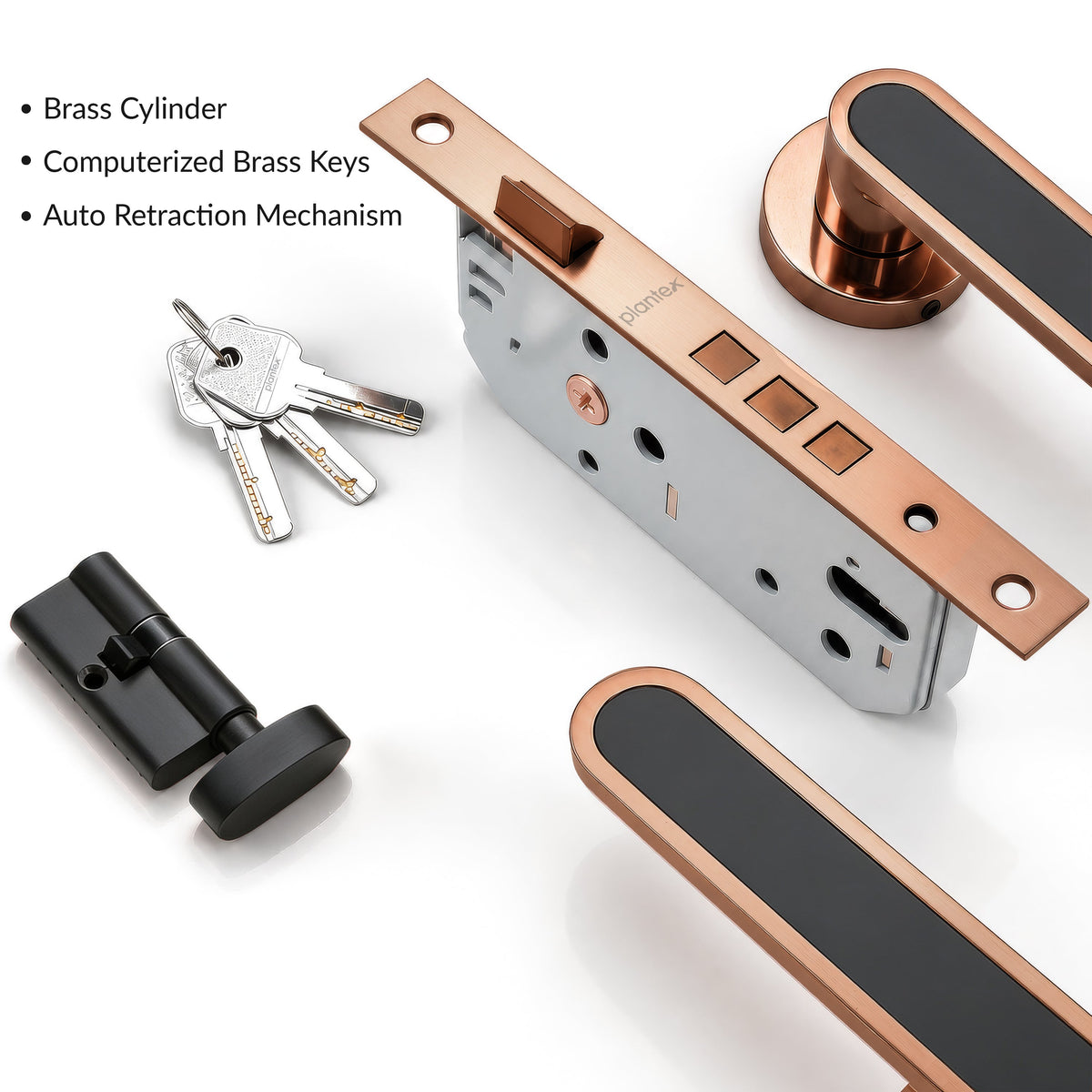 Plantex Door Lock Set with Keys/Mortise Door Lock for Home/Office/Hotel - Pack of 1 (OHMH-21, PVD Rose Gold & Black)-4
