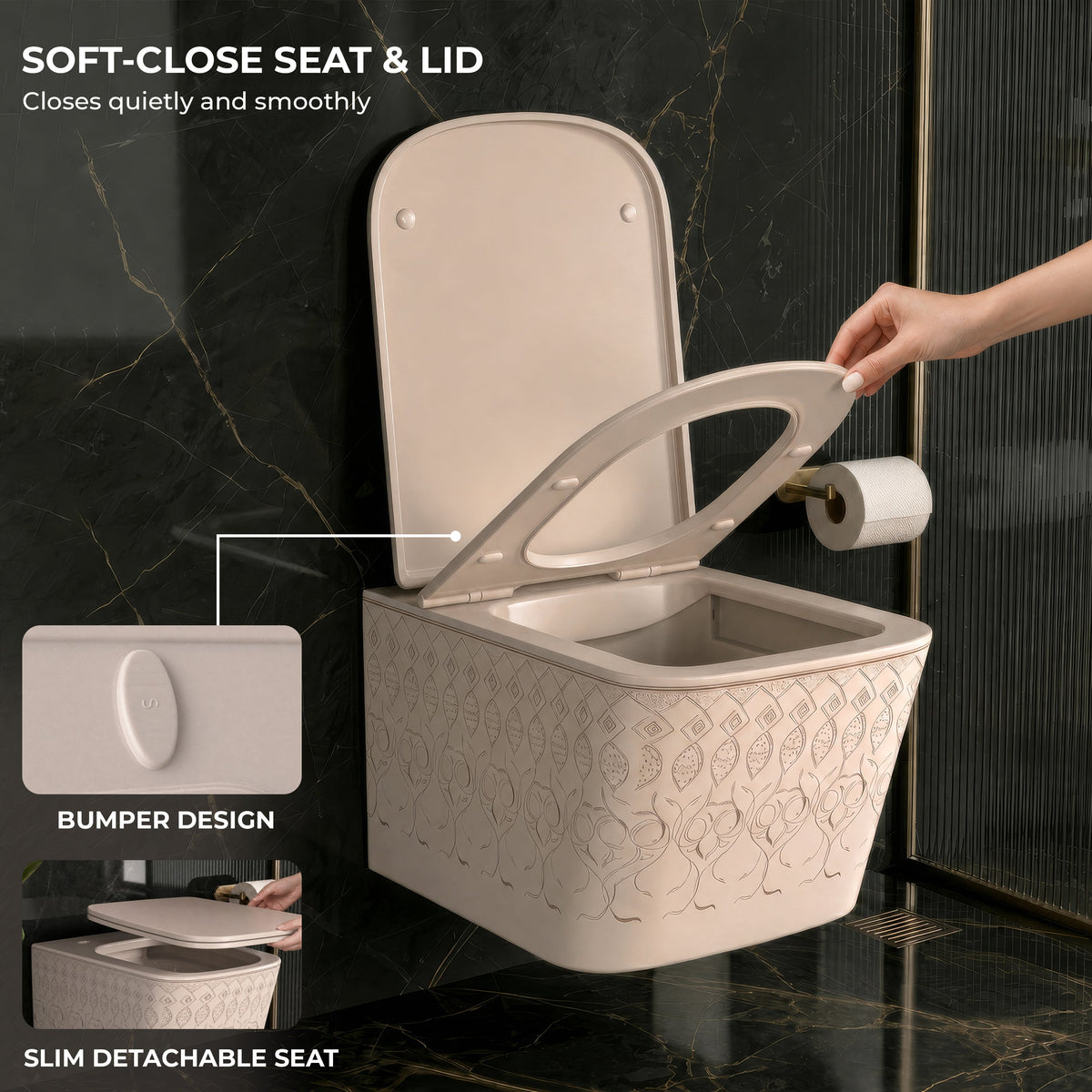 Plantex Ceramic Commode/Rimless Western Toilet/Wall Hung Commode with Soft Closing Toilet Seat Cover- P Trap - (LAS03, Khakhi)-4