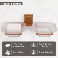 Plantex 304 Grade Stainless Steel Frosted Glass Double Soap Holder/Soap Stand/Dual Soap Dish for Bathroom/Bathroom Accessories - Pack of 1 (Crystal, PVD Rose Gold)-6
