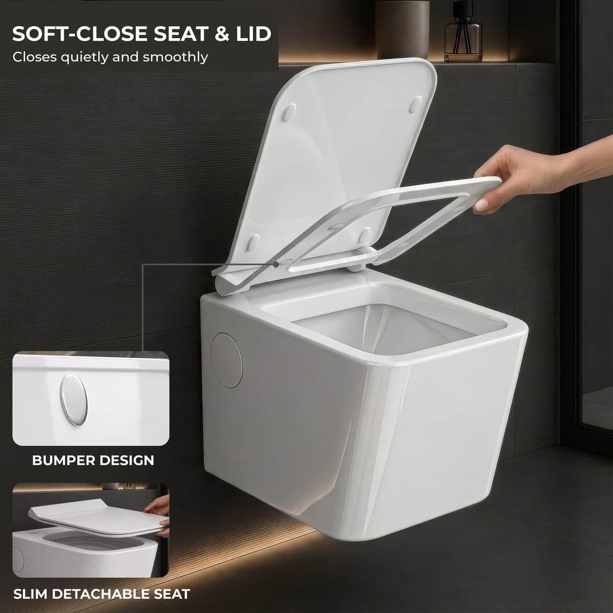 Plantex Platinum Ceramic Wall Hung Commode/P Trap Western Commode for Toilet/Rim Washdown Western Toilet with Soft Close Toilet Seat Cover- (White)-3