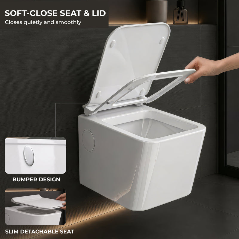 Plantex Platinum Ceramic Wall Hung Commode/P Trap Western Commode for Toilet/Rim Washdown Western Toilet with Soft Close Toilet Seat Cover- (White)-3