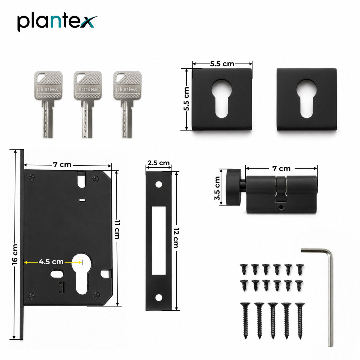 Plantex Dead Lock for Main Door/Lock with Brass 70mm Cylinder with Lock Body and 3 Computerized Keys - Pack of 1 (Z-Black)-4