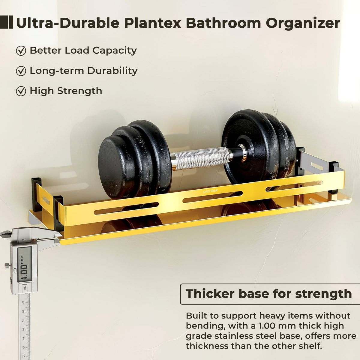 Plantex Stainless Steel Shelf for Bathroom/Multipurose Shelf for Bathroom/Wall Shelf Rack- (15 x 5 Inch, PVD Gold)-4