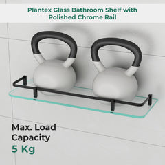 Plantex Shelf for Bathroom/Frosted Glass Shelf with Brass Railing and Brackets/Wall Mount Shelf for Living Room/Kitchen - Pack of 2 (18 x 6 inch, Black)-4
