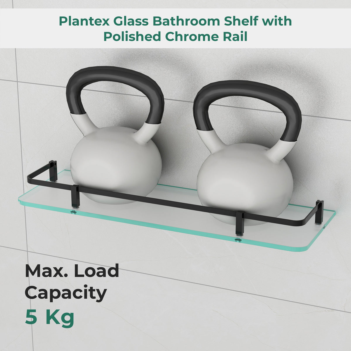 Plantex Shelf for Bathroom/Frosted Glass Shelf with Brass Railing and Brackets/Wall Mount Shelf for Living Room/Kitchen - Pack of 2 (18 x 6 inch, Black)-4