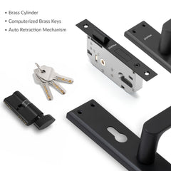 Plantex Door Lock Set - Main Door Lock Plate Handle Set/Mortise Lock with 3 Keys/Lock Body and Cylinder - Pack of 1 (OHMH-81, Z-Black)-5