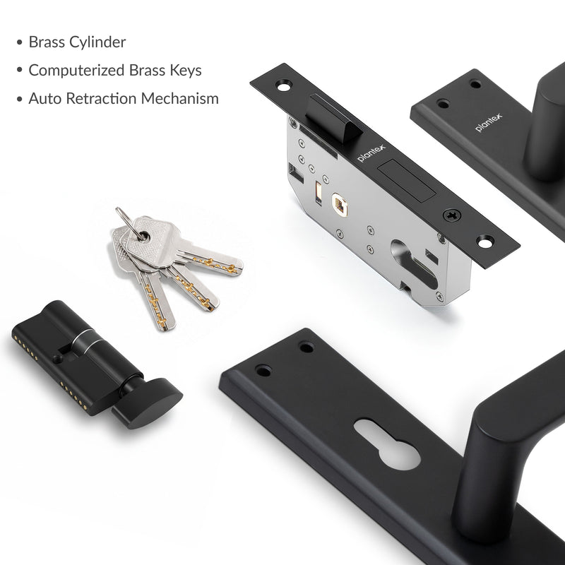 Plantex Door Lock Set - Main Door Lock Plate Handle Set/Mortise Lock with 3 Keys/Lock Body and Cylinder - Pack of 1 (OHMH-81, Z-Black)-5