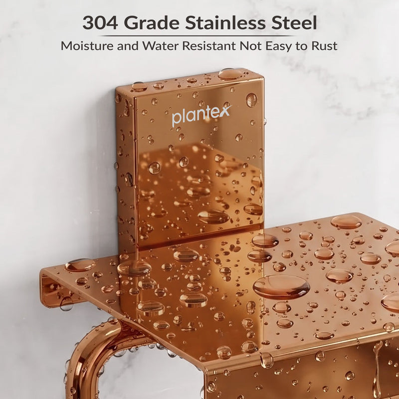 Plantex 304 Grade Stainless Steel Stylish and Durable Toilet Paper Stand/Bathroom Tissue Paper Holder with Mobile Stand/Bathroom Accessories (Crystal,PVD Rose Gold)-4