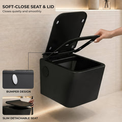 Plantex Platinum Ceramic Rim Wall Hung Western Toilet/P Trap Western Commode with Soft Close Seat Cover/Commode with Washdown Flush - (Black-M)-4