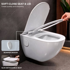 Plantex Platinum Ceramic Commode for Toilet/Rimless Wall Hung Western Toilet/Bathroom Commode with Soft Closing Toilet Seat - P Trap (White)-4