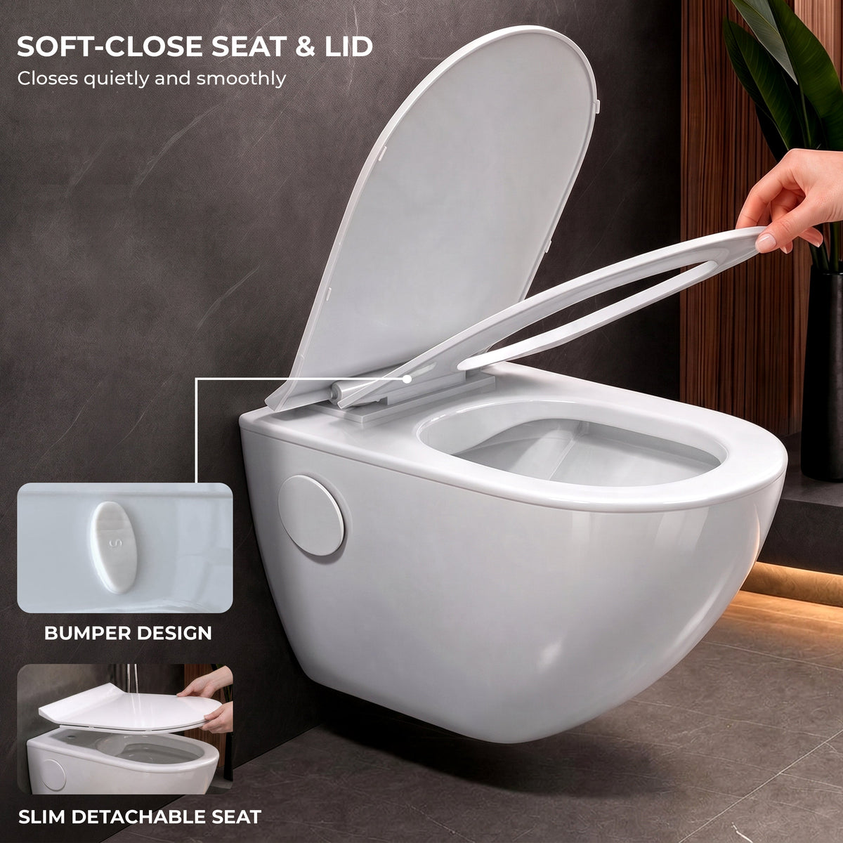 Plantex Platinum Ceramic Commode for Toilet/Rimless Wall Hung Western Toilet/Bathroom Commode with Soft Closing Toilet Seat - P Trap (White)-4