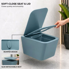 Plantex Imported Ceramic Commode/Western Toilet/Wall Hanging Commode for Bathroom with Soft Closing Toilet Seat Cover- P Trap (Harmony Blue)-5
