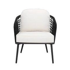 Spiff Outdoor Patio Seating Set 2 Chairs and 1 Table Set (Black + White) Braided & Rope