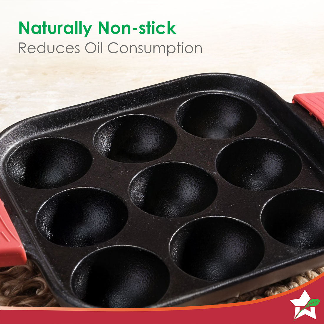 Forza Cast-iron Paniyarakal | Square | Made from Heavy-duty Cast-iron | For Paniyarams, Bondas | Naturally Non-stick | Uniform Heating, Slow Cooking | Chemical-free | Lifetime Warranty