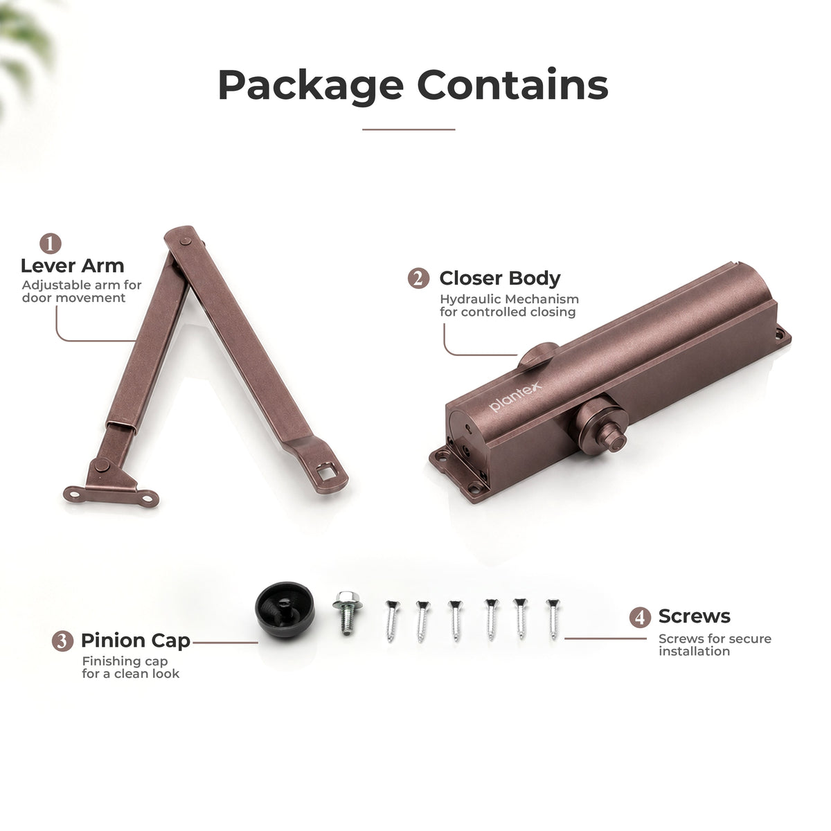 Plantex Premium Aluminium Door Closer/55kg Automatic Door Closer for Wooden Door/Adjustable Spring Door Closer- Brown (ISO 9001 Certified)-4