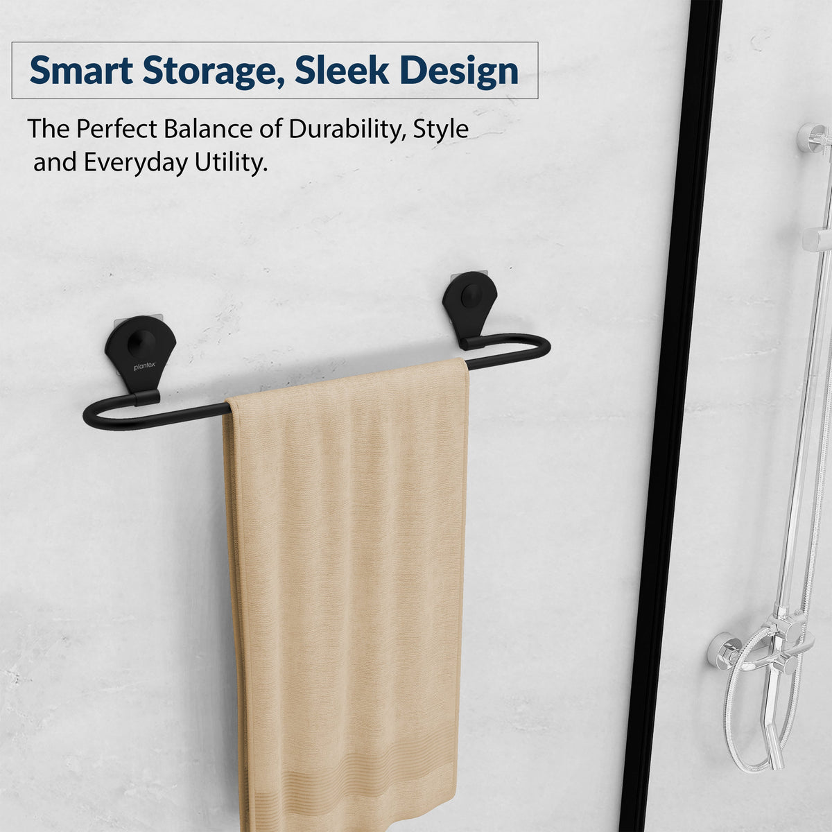 Plantex 24 Inch Self-Adhesive Stainless Steel Towel Hanger/Bathroom Towel Holder for Wall Without Drill/Towel Hanger Stand/Bathroom Accessories - (Royal, Black)-5
