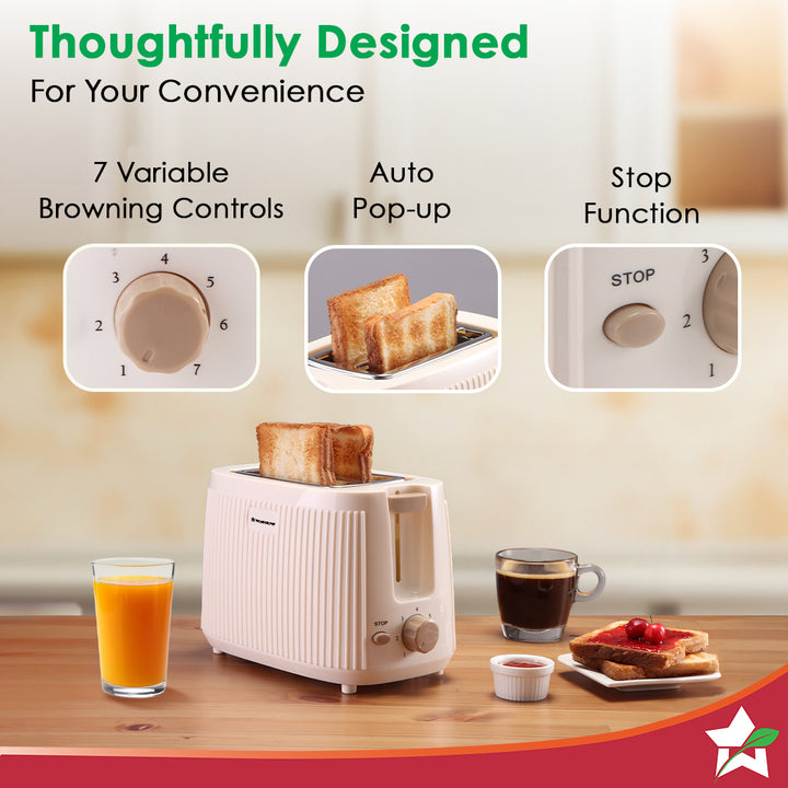 Regalia 2-Slice Pop-up Toaster with Lid Cover, 7 Browning Options for Golden Crispy Bread Toasts, Mid-Cycle Cancel Function, Slide-out Crumb Tray, 2-Yr Warranty, Ivory, Electric Toaster