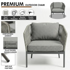 Athan Outdoor Garden Balcony Sofa Set 2 Seater , 2 Single Seater 1 Center Table Set (Dark Grey) Braided and Rope