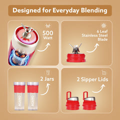 AGARO Primo Plus Personal Blender with 2 (500ml) Jars Red-4