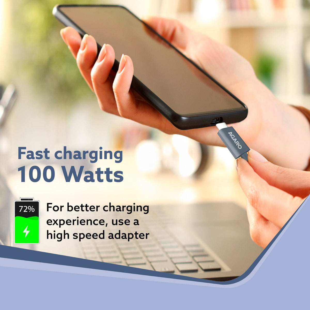 AGARO Type C to Type C Cable, 100W, 5A, Supports PD, Nylon Braided Fast Charging Cable, Compatible With Type C Devices I