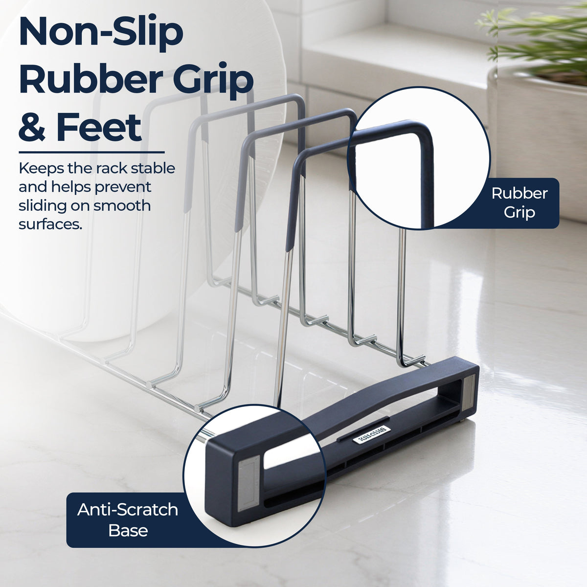 Plantex Sturdy Stainless Steel Plate Organizer for Kitchen/10 Plate Stand for Plateform/Rubber Gripped Thali Rack(Slot-10, Pack of 1, Size-10 Inches)-4