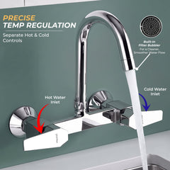 Plantex Mixer Tap for Kitchen with Wall Flange and Teflon Tape/Kitchen Sink Taps/Sink Mixer Tap Hot and Cold with 360‚° Swivel Spout (Celesiya-1248)-5