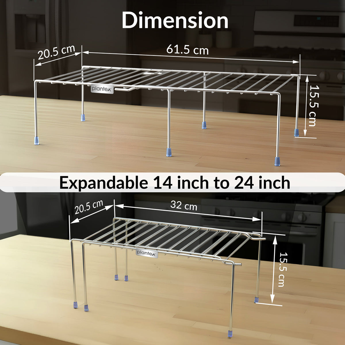 Plantex Stainless Steel Multipurpose Expandable Dish Rack/Expandable Storage Shelves for Kitchen Cabinets/Plate Stand/Utensil Rack(Chrome-Silver)-2