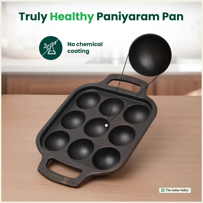 CASTrong Cast Iron Paniyaram Pan, Pre-seasoned, Nonstick, 100% Pure, Toxin-free, Medium 18.7cm, 1.6kg