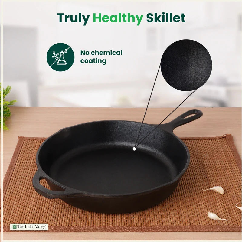 CASTrong Cast Iron Premium Fry Pan, Pre-seasoned, Nonstick, 100% Pure, Toxin-free, Medium 26.2cm, 2.5kg