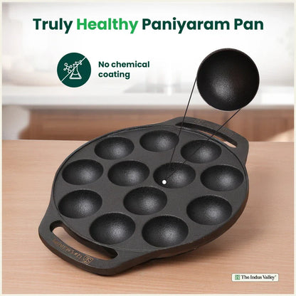 CASTrong Cast Iron Premium Paniyaram Pan, Pre-seasoned, Nonstick, 100% Pure, Toxin-free, Medium 20.8cm, 2.6kg