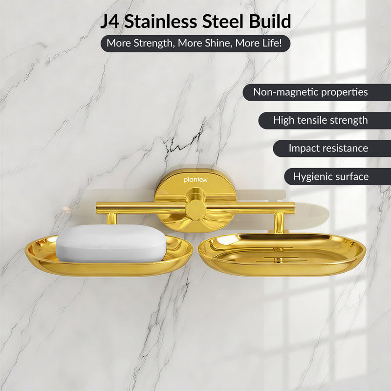 Plantex J4 Stainless Steel Double Soap Holder for Bathroom/Wall Mounted Soap Holder/Bathroom Accessories (PVD Gold Finish) Onix-3