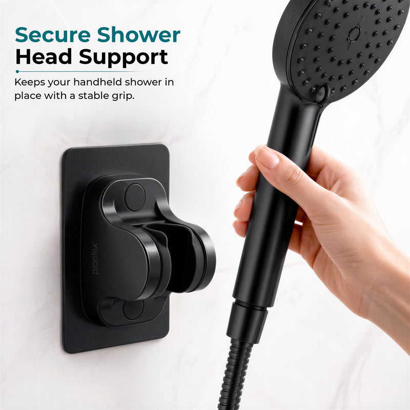 Plantex ABS Hand Shower Holder For Bathroom/Strong Self Adhesive Adjustable Handheld Shower/No Drilling Wall Mount Bracket - (Black)-5