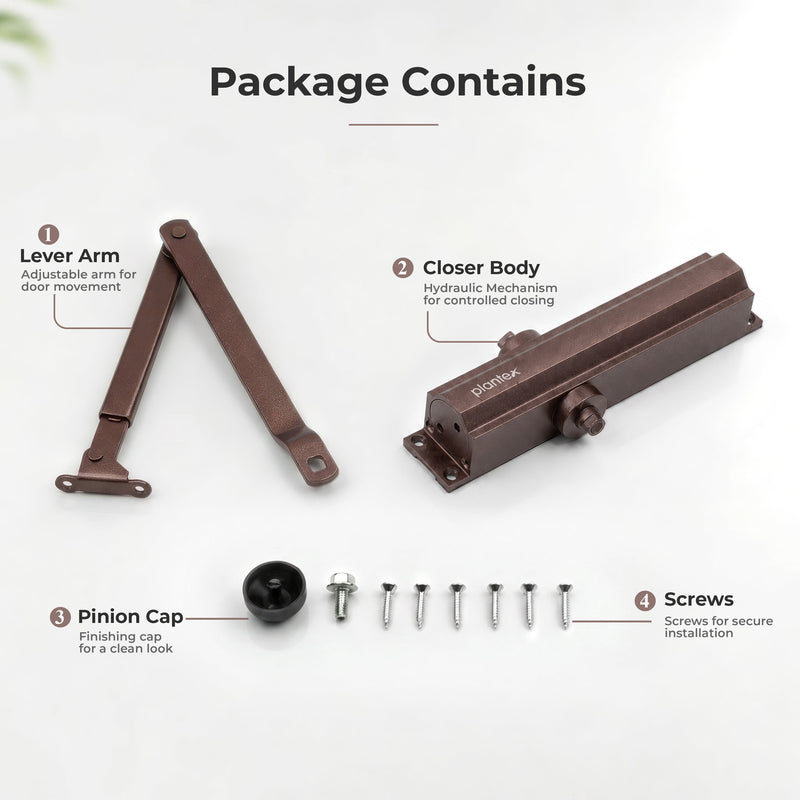 Plantex Premium Heavy Duty Aluminium Door Closer/Automatic Hydraulic Door Closer/Soft Door Closers for Hotel-Home-Office (ISO 9001 Certified)(Capacity 75 Kg, Brown)-3