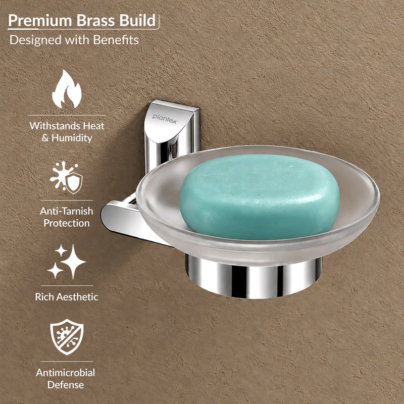 Plantex Smero Pure Brass and Glass Soap Holder for Bathroom & Kitchen/Soap Stand/Case/Dish/Bathroom Accessories - Superb (Chrome)-4