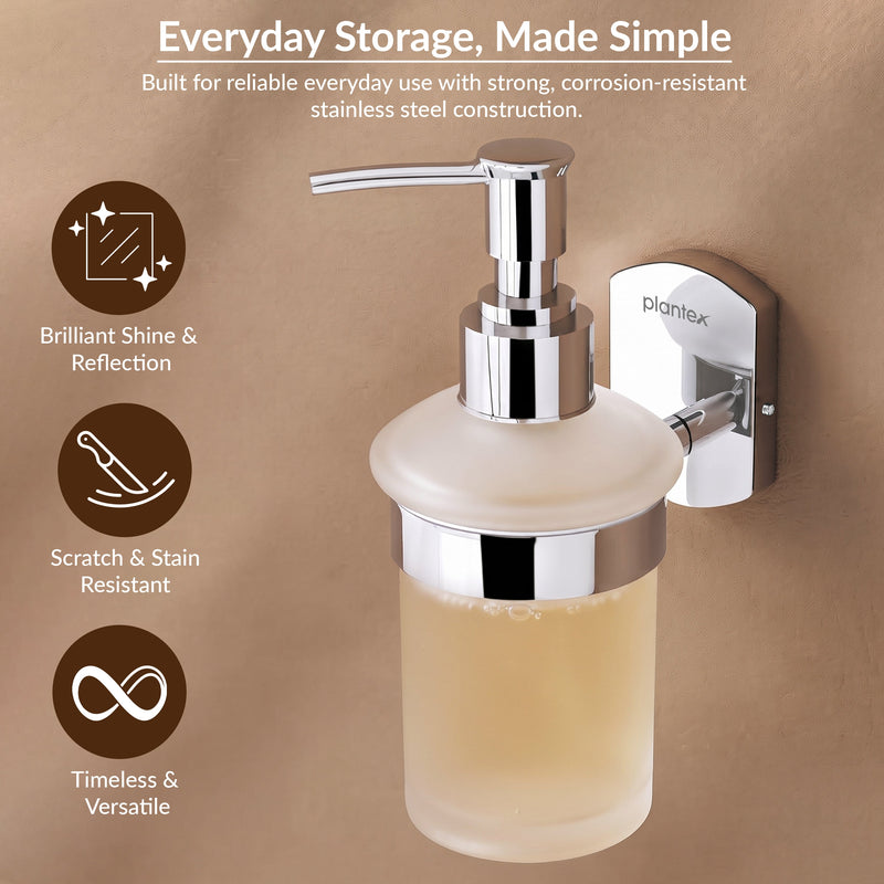 Plantex 304 Grade Stainless Steel Hand Wash Holder for Wash Basin/Liquid Soap Dispenser/Bathroom Accessories - Parv (Chrome)-6